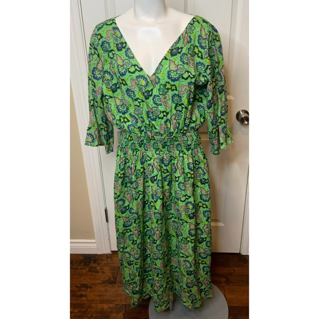 Rhode Green Floral Poppy Half Sleeve Midi Dress $540, Size Medium